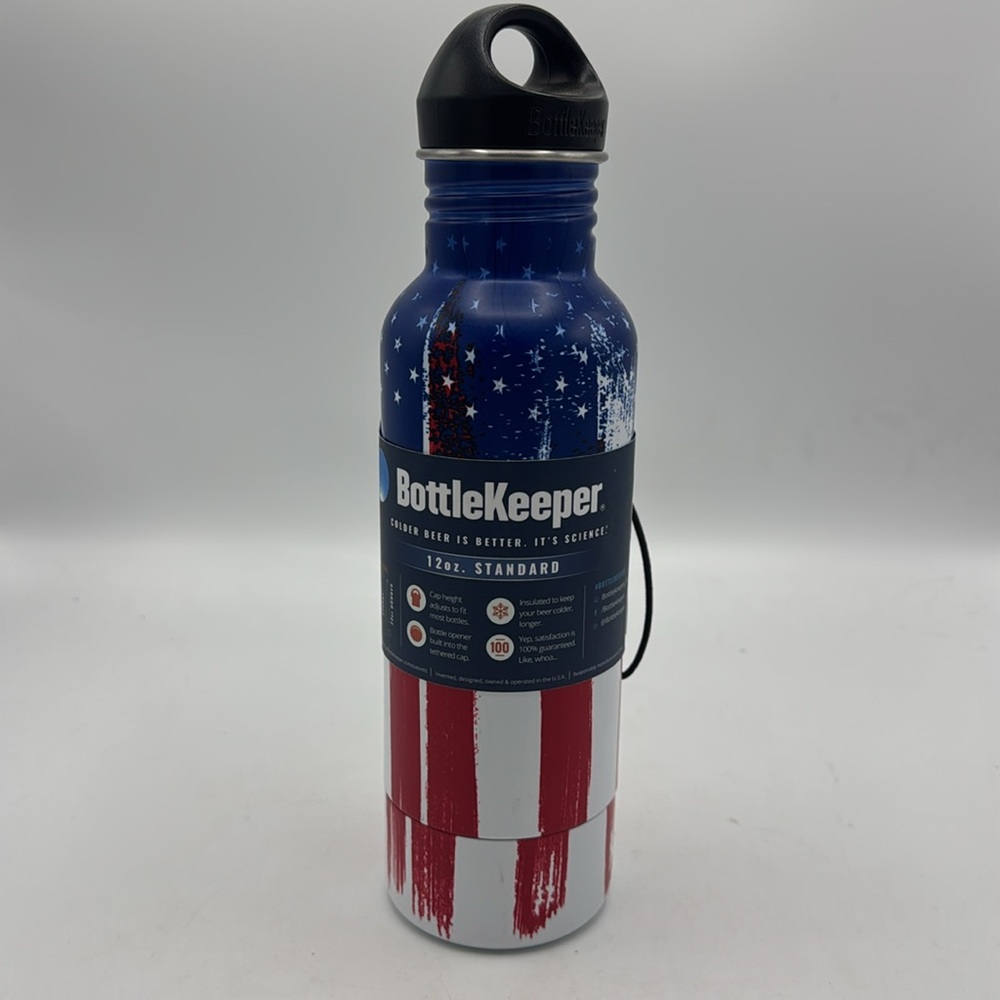 NWT Bottle Keeper Stainless Steel 12oz Standard Beer Bottle Holder - “American”